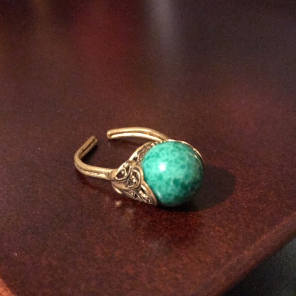 Antique Art Deco Brass Filigree Peking Glass Ring - Picture 7 of 7